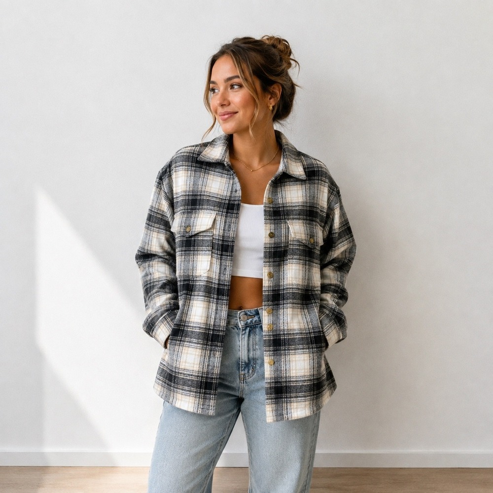 Banana Republic Jacket Womens Small Black White Plaid Wool Blend Shacket Shirt